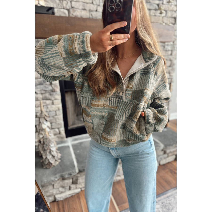 Green Western Print Fleece Pullover Long Sleeve Casual Fit Sweatshirt Green / S / Shell:100% Polyester + Lining:100% Polyester