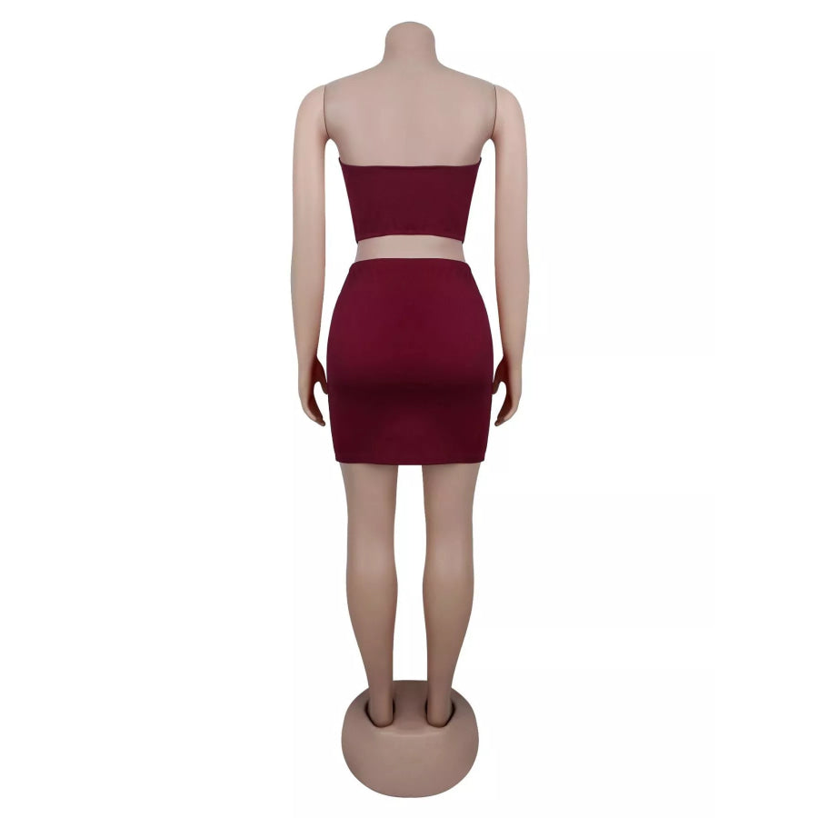 Grommet Crop Top and Mini Skirt Set Apparel Accessories