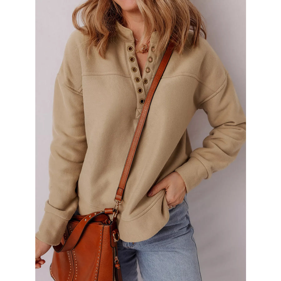 Grommet Detail V Neck Sweatshirt Apparel and Accessories