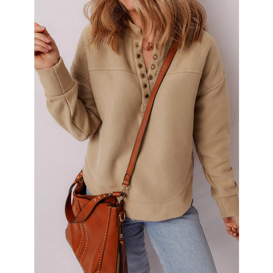 Grommet Detail V Neck Sweatshirt Apparel and Accessories