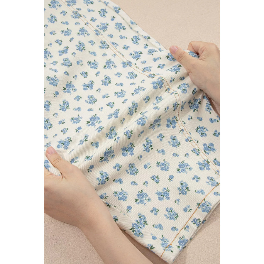 Grommet Knot Waist Floral Barrel Leg Jeans Apparel and Accessories
