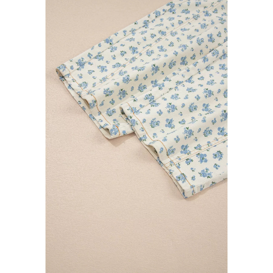 Grommet Knot Waist Floral Barrel Leg Jeans Apparel and Accessories
