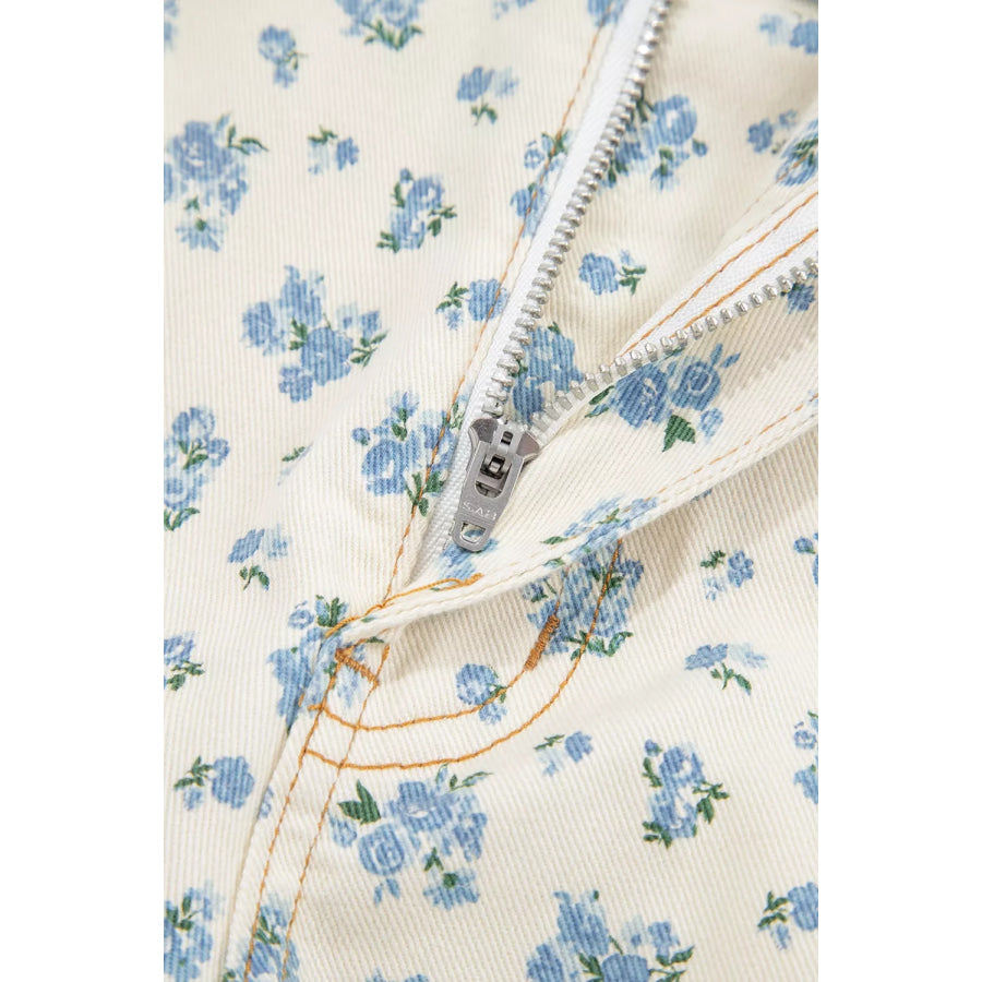 Grommet Knot Waist Floral Barrel Leg Jeans Apparel and Accessories