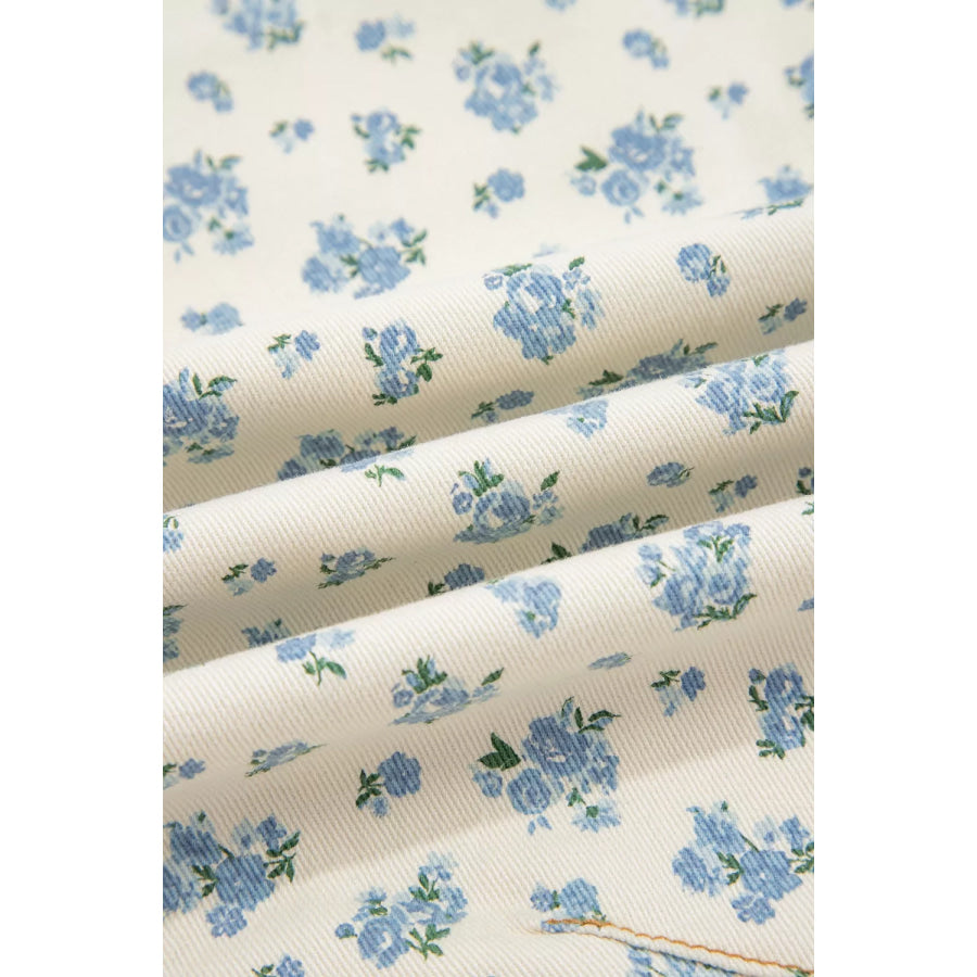 Grommet Knot Waist Floral Barrel Leg Jeans Apparel and Accessories