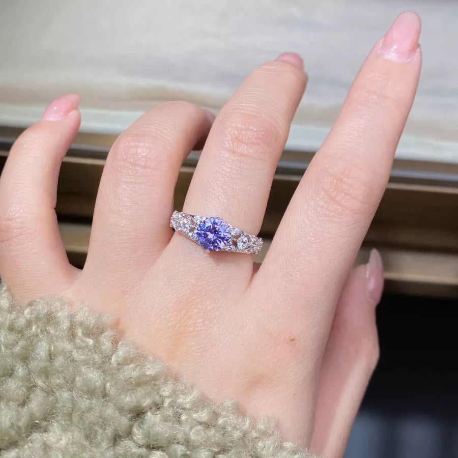 Growing High-Carbon Diamond 925 Sterling Silver Ring Heliotrope Purple / 5 Apparel and Accessories