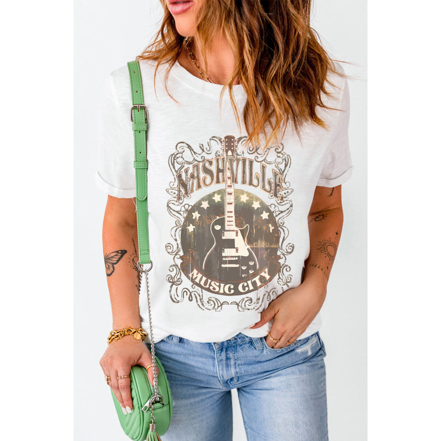 Guitar Graphic Round Neck Short Sleeve T-Shirt Apparel and Accessories