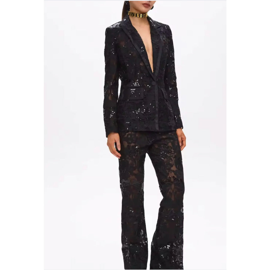 GUZUNDSTRAUS Carie Sequin Floral Blazer Set Black S Women’s Fashion - Weddings & Events - Evening Dresses