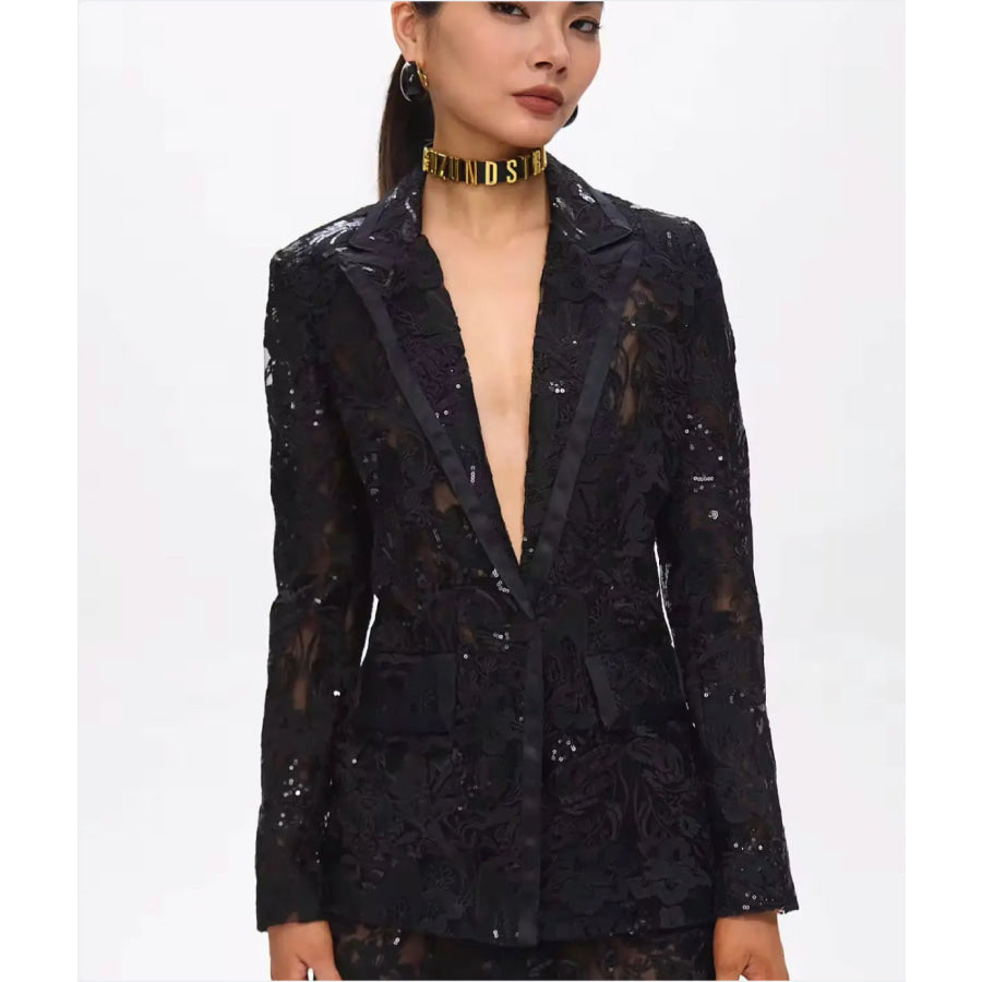 GUZUNDSTRAUS Carie Sequin Floral Blazer Set Black Women’s Fashion - Weddings & Events - Evening Dresses