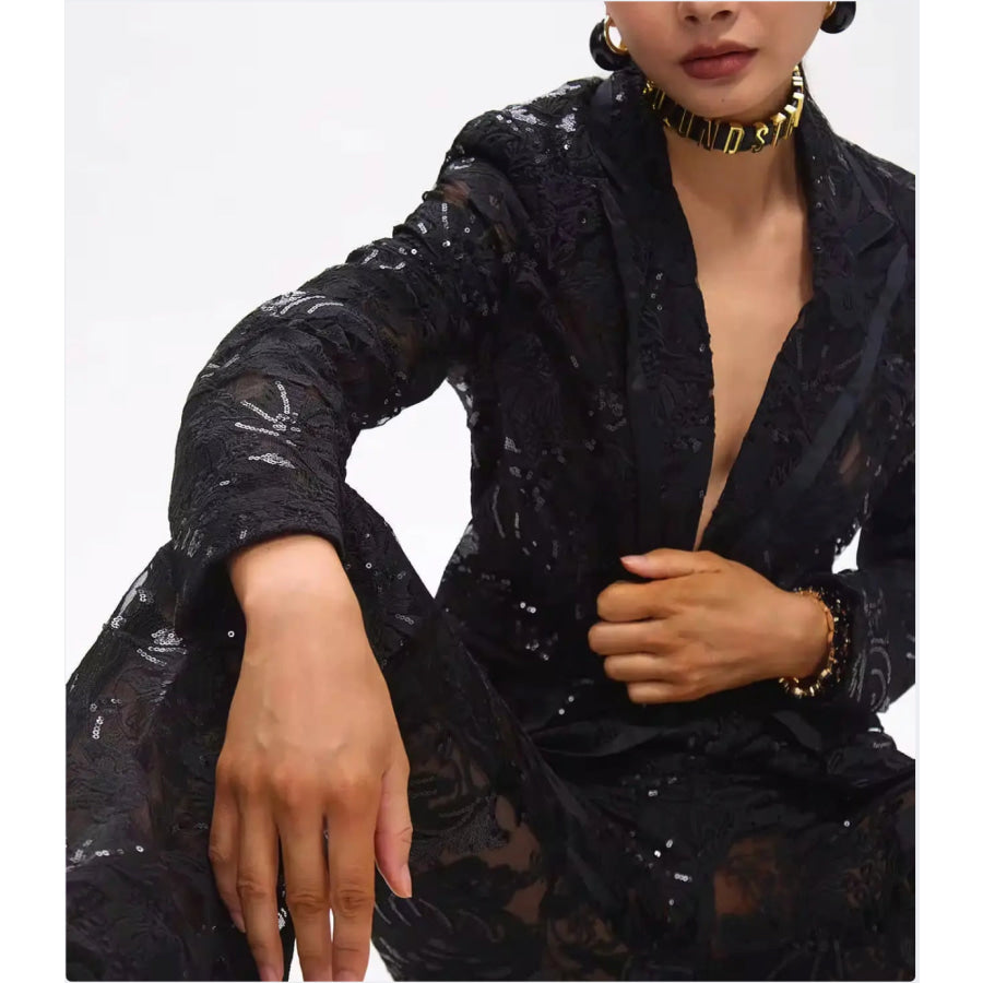 GUZUNDSTRAUS Carie Sequin Floral Blazer Set Black Women’s Fashion - Weddings & Events - Evening Dresses