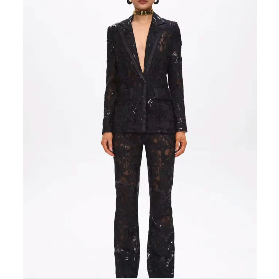 GUZUNDSTRAUS Carie Sequin Floral Blazer Set Black Women’s Fashion - Weddings & Events - Evening Dresses