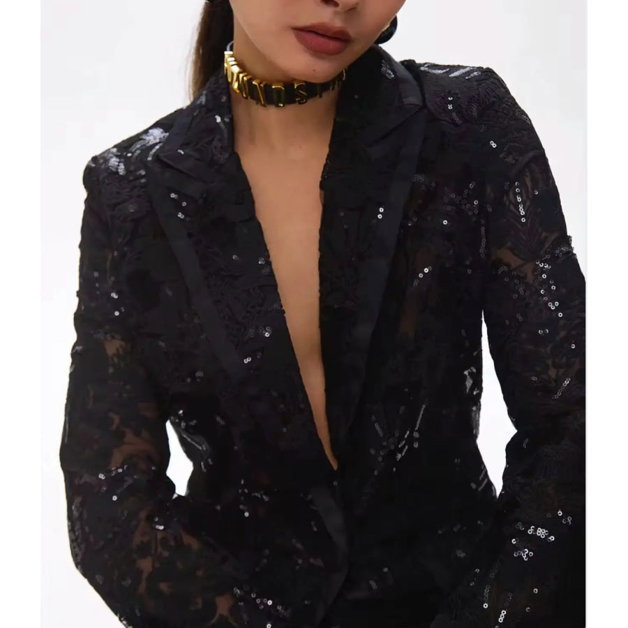 GUZUNDSTRAUS Carie Sequin Floral Blazer Set Black Women’s Fashion - Weddings & Events - Evening Dresses