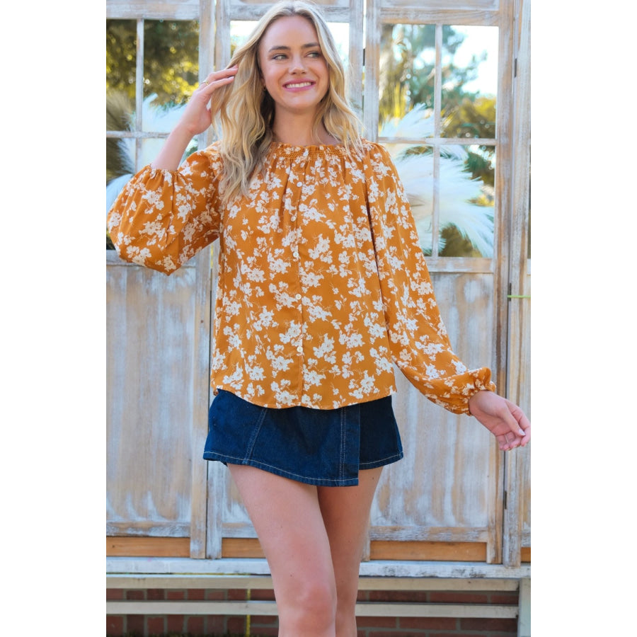 Hailey &amp; Co Floral Off-Shoulder Balloon Sleeve Blouse Apparel and Accessories