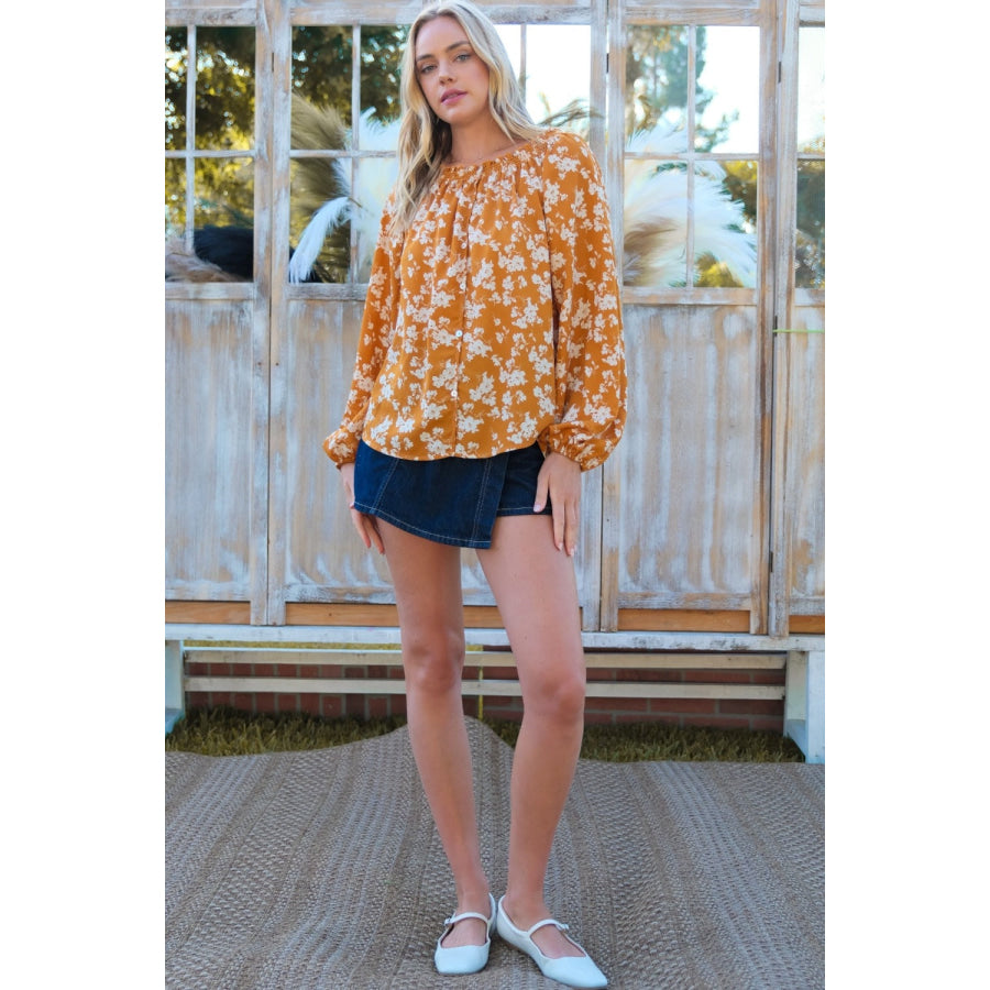 Hailey &amp; Co Floral Off-Shoulder Balloon Sleeve Blouse Apparel and Accessories