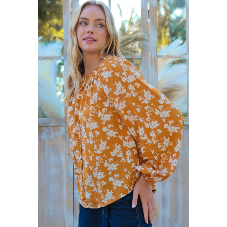 Hailey &amp; Co Floral Off-Shoulder Balloon Sleeve Blouse Apparel and Accessories