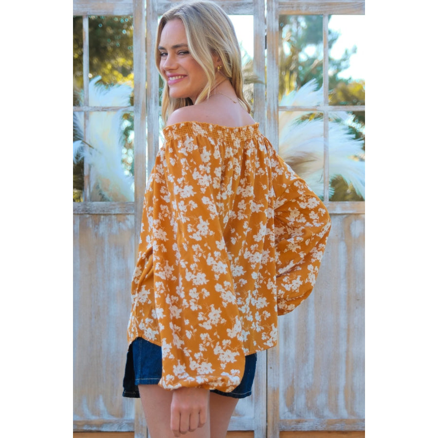 Hailey &amp; Co Floral Off-Shoulder Balloon Sleeve Blouse Apparel and Accessories