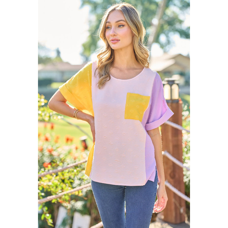 Hailey & Co Full Size Color Block Short Sleeve Top Apparel and Accessories