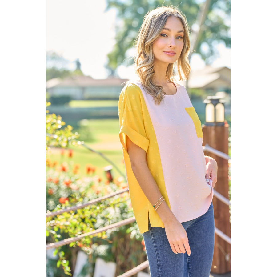 Hailey & Co Full Size Color Block Short Sleeve Top Apparel and Accessories