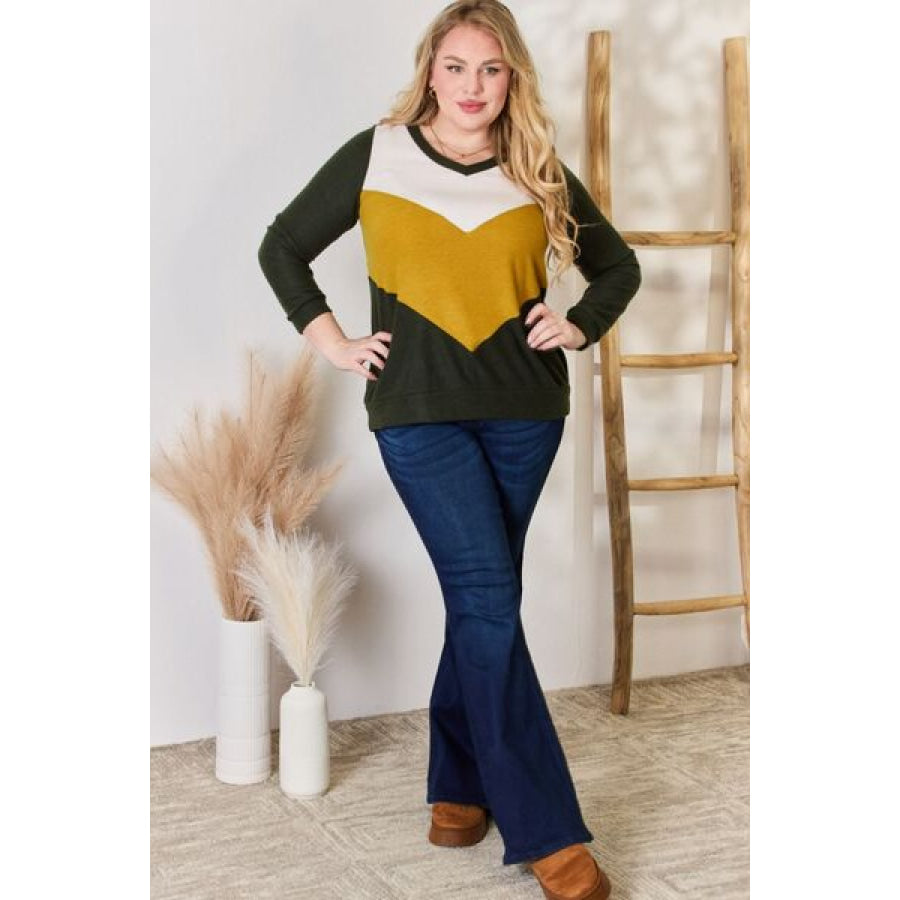 Hailey & Co Full Size Colorblock V-Neck Blouse Clothing