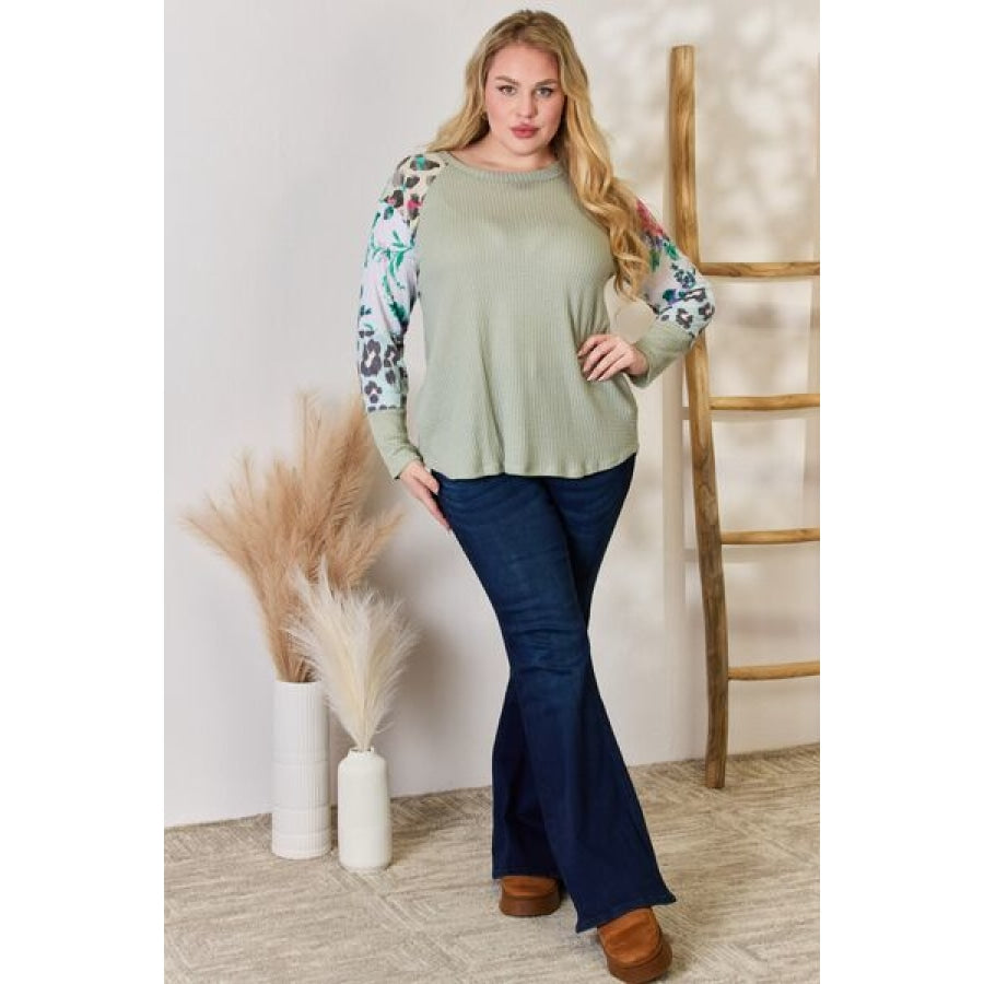 Hailey &amp; Co Full Size Printed Round Neck Blouse Clothing