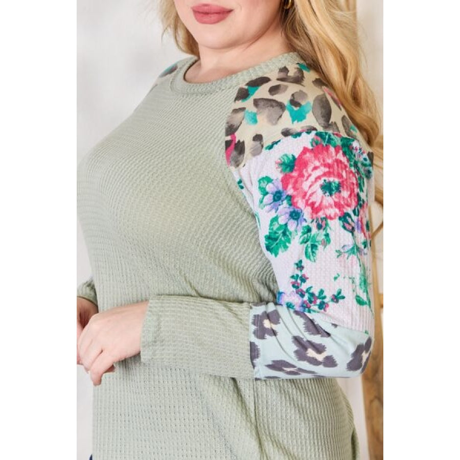 Hailey &amp; Co Full Size Printed Round Neck Blouse Clothing