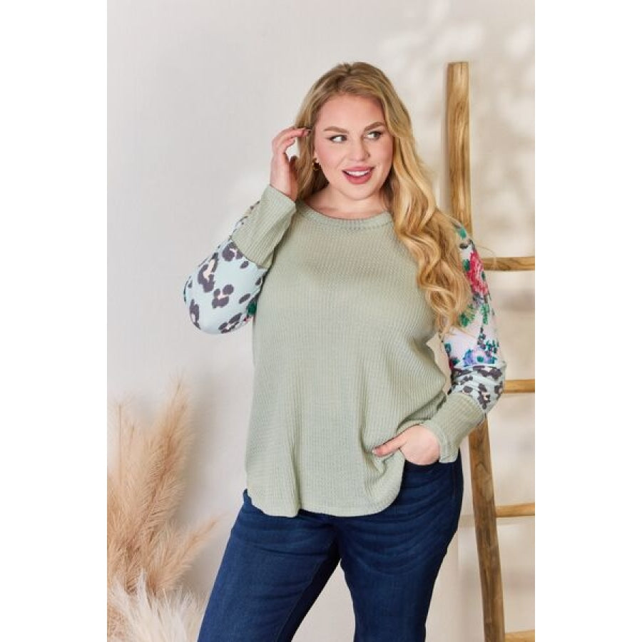 Hailey &amp; Co Full Size Printed Round Neck Blouse Clothing