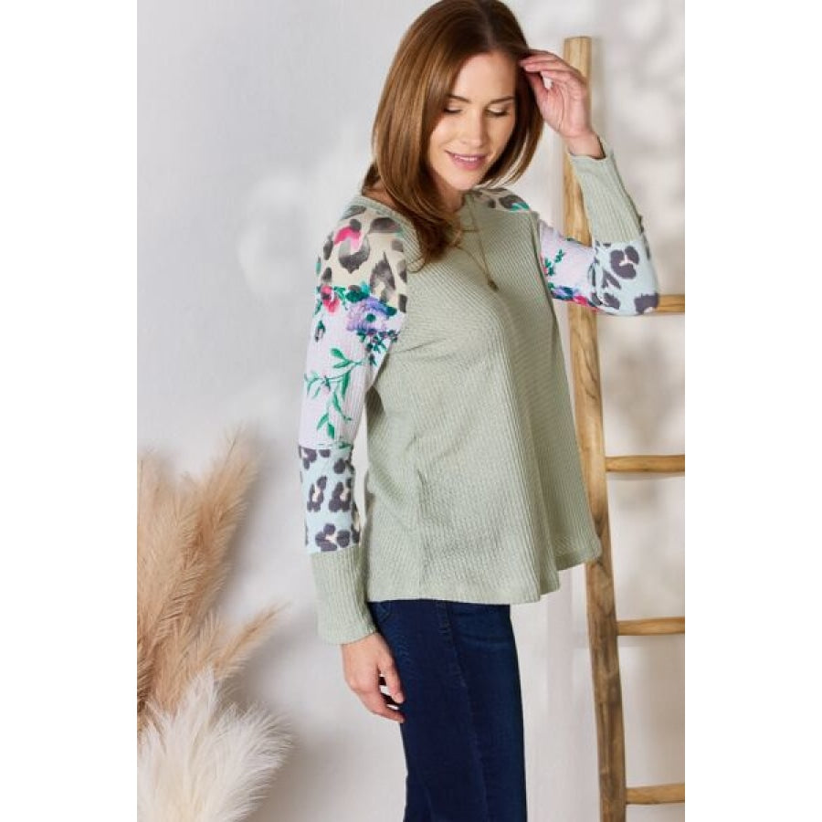 Hailey &amp; Co Full Size Printed Round Neck Blouse Clothing