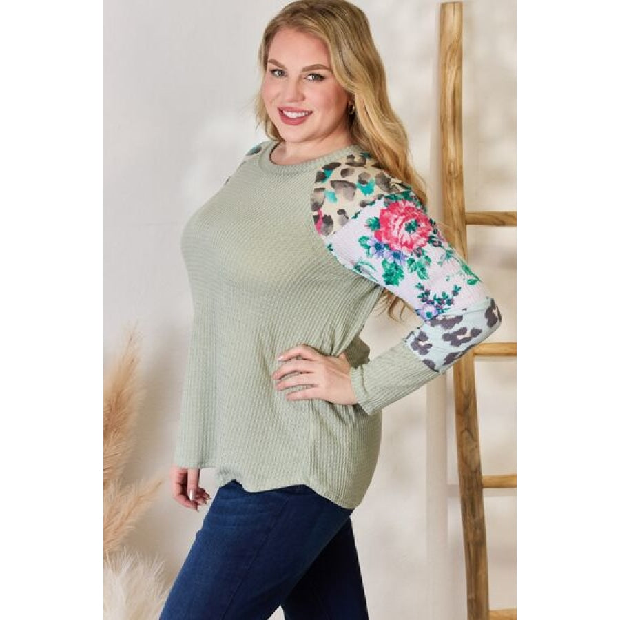 Hailey &amp; Co Full Size Printed Round Neck Blouse Clothing