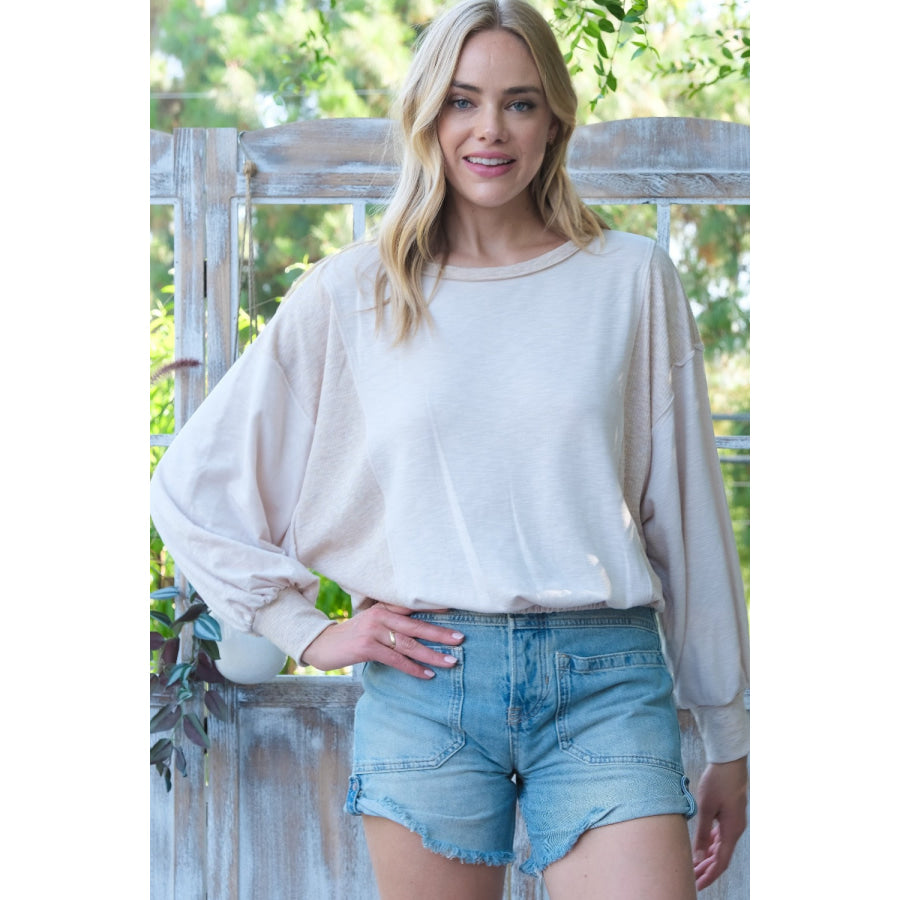 Hailey & Co Rib and Two Tone Knit Mixed Top Taupe / S Apparel and Accessories