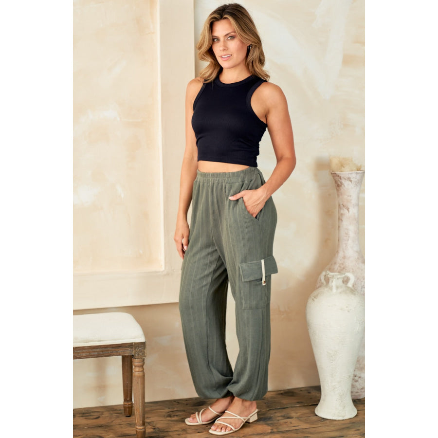 Hailey & Co Textured Rib Cargo Pants Apparel and Accessories