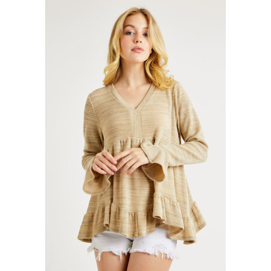 Hailey &amp; Co V-Neck Flounce Sleeve Knit Top Apparel and Accessories