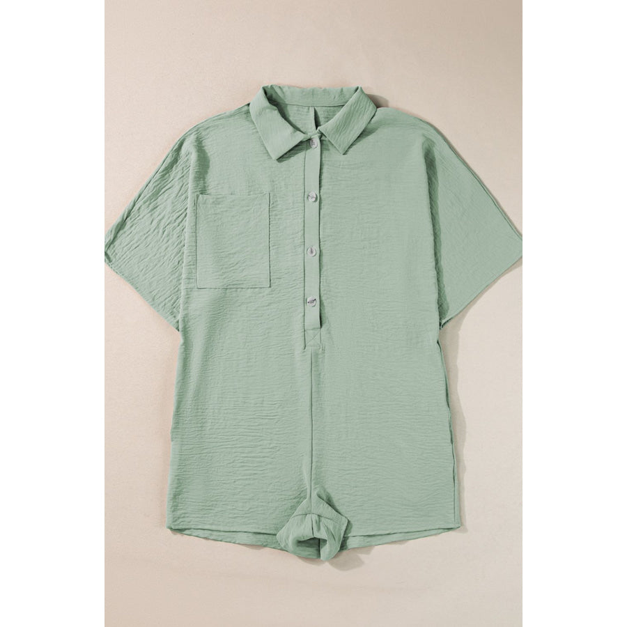 Half Button Collared Neck Romper Apparel and Accessories
