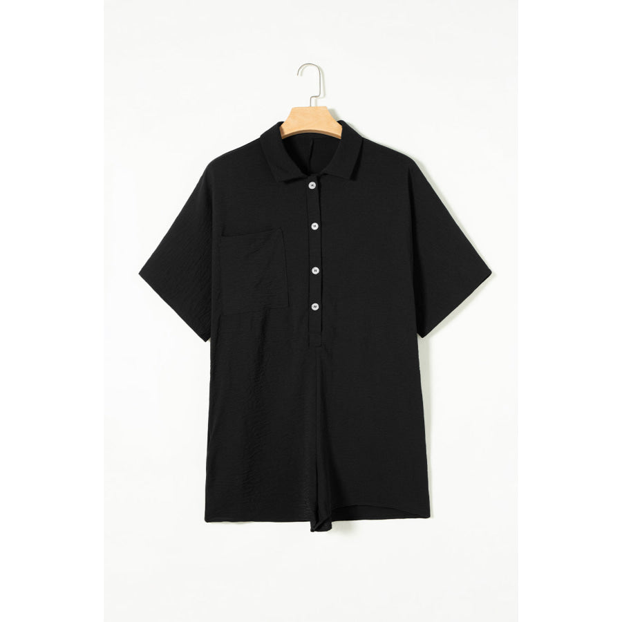Half Button Collared Neck Romper Apparel and Accessories