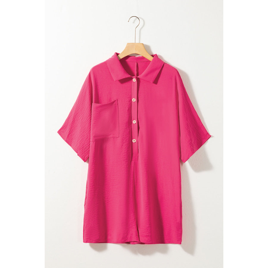 Half Button Collared Neck Romper Apparel and Accessories