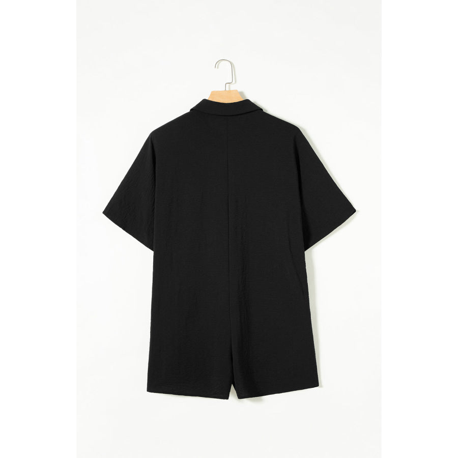 Half Button Collared Neck Romper Apparel and Accessories