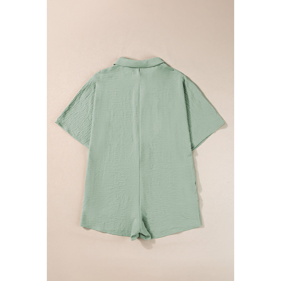 Half Button Collared Neck Romper Apparel and Accessories