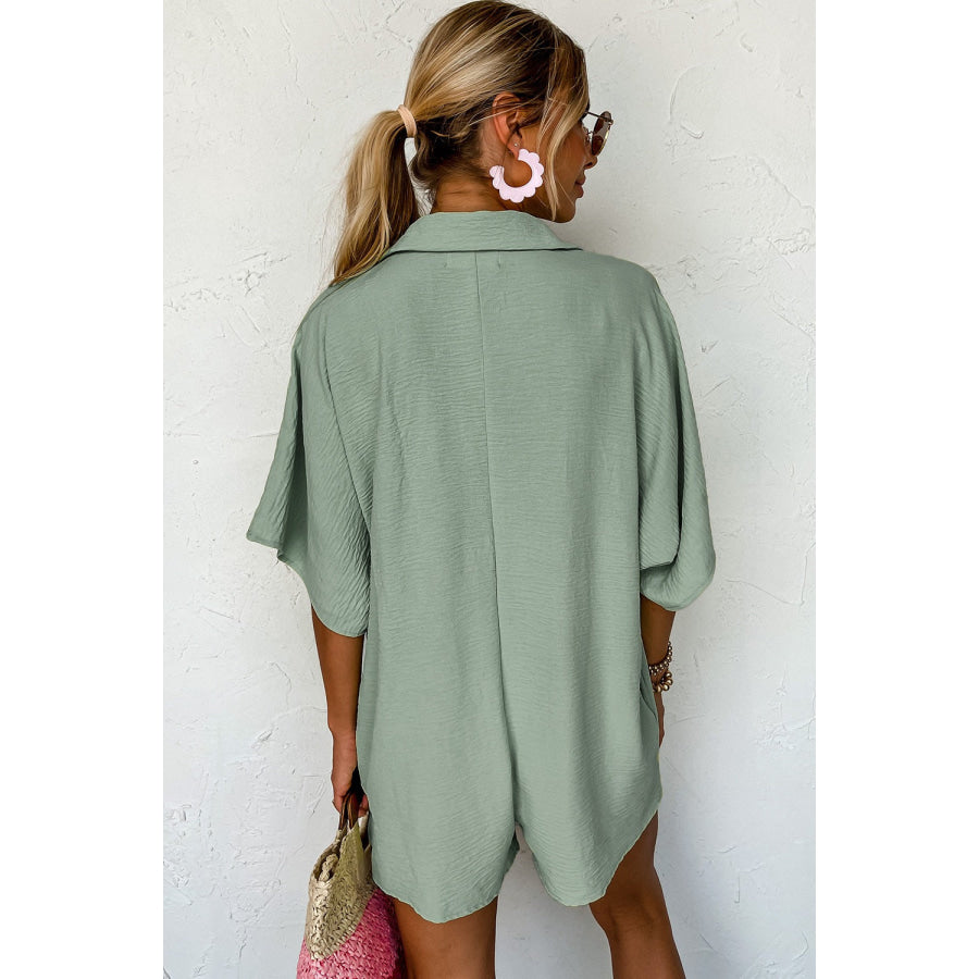 Half Button Collared Neck Romper Apparel and Accessories