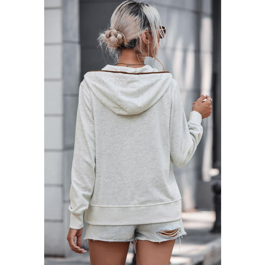 Half Button Drawstring Long Sleeve Hoodie