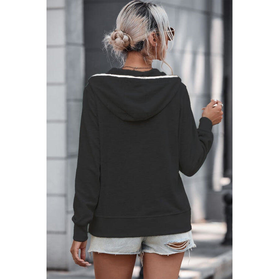 Half Button Drawstring Long Sleeve Hoodie