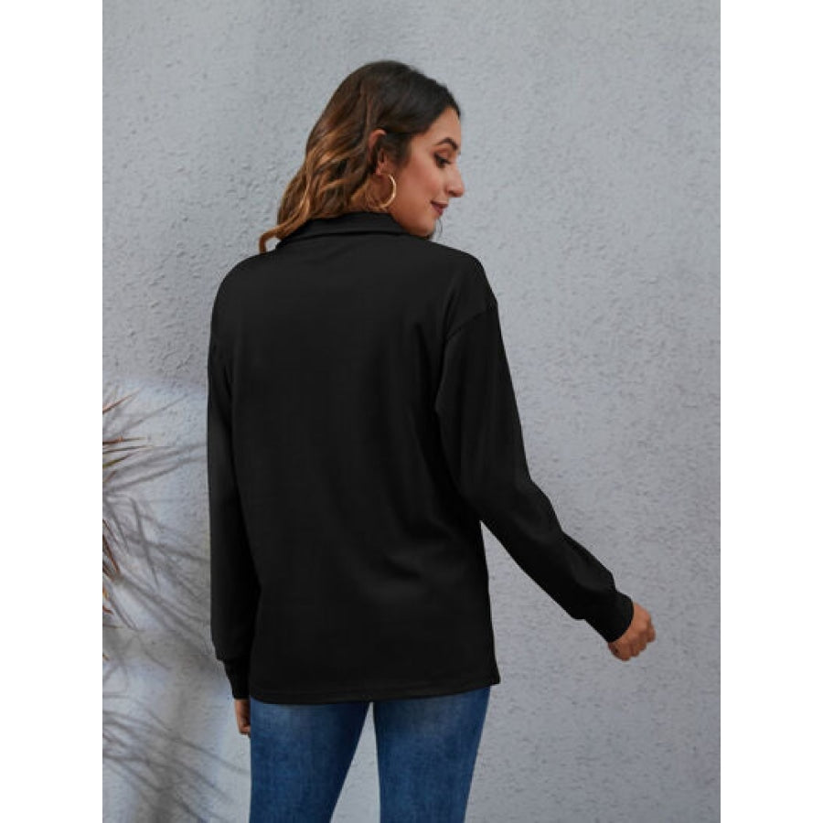 Half Button Dropped Shoulder Blouse Apparel and Accessories