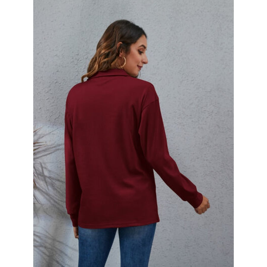 Half Button Dropped Shoulder Blouse Apparel and Accessories