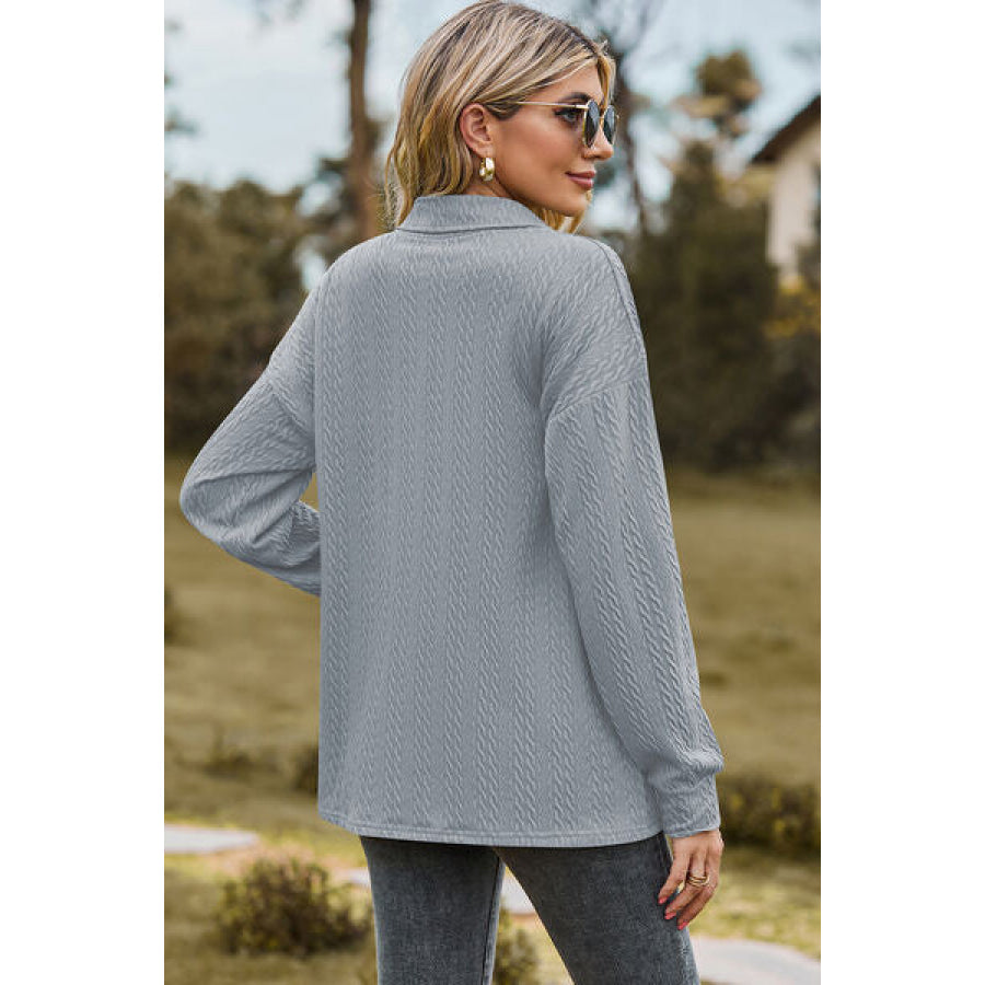 Half Button Dropped Shoulder Blouse Apparel and Accessories