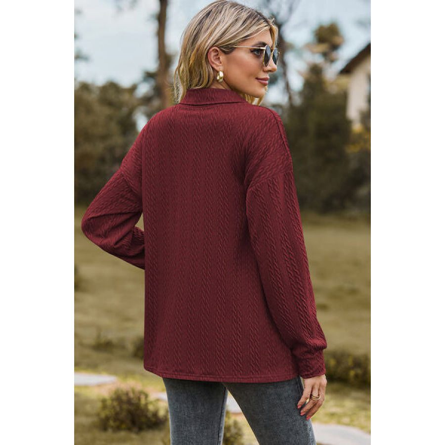 Half Button Dropped Shoulder Blouse Apparel and Accessories