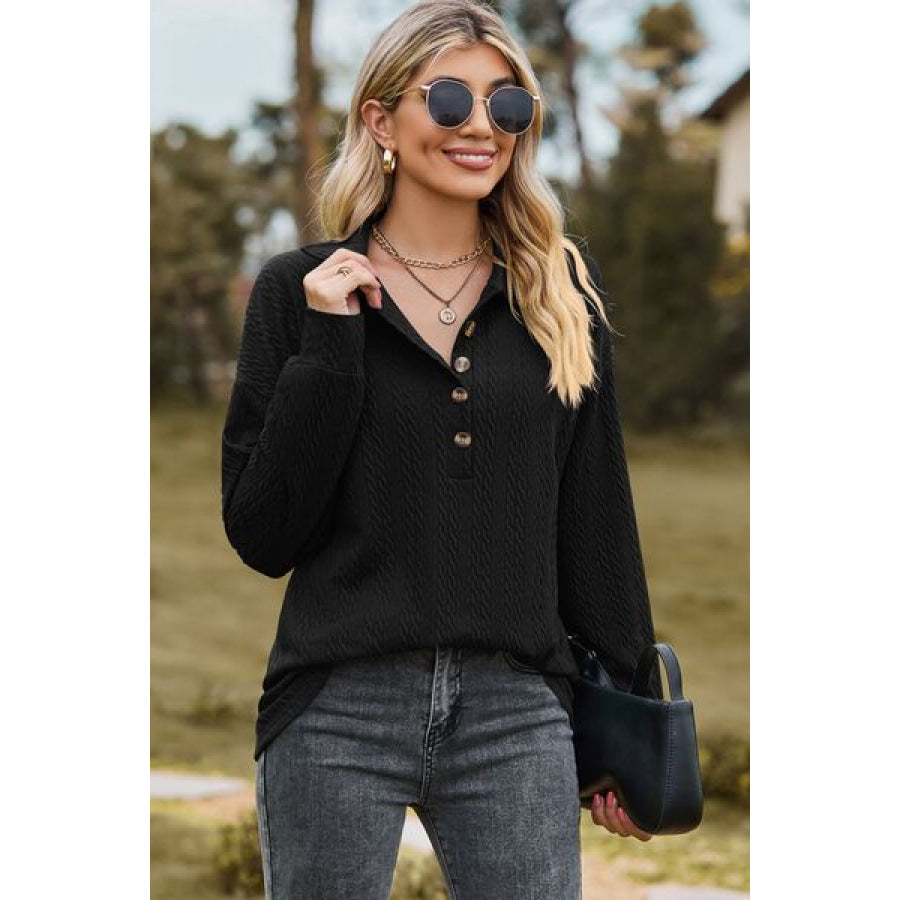 Half Button Dropped Shoulder Blouse Apparel and Accessories