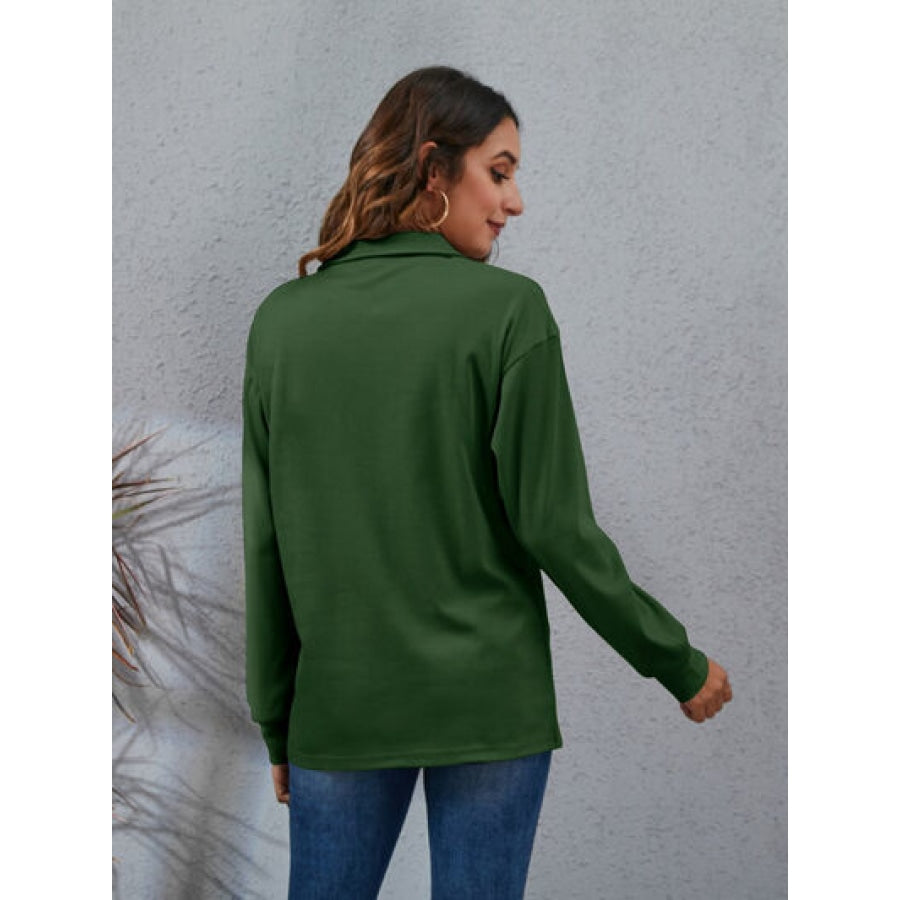 Half Button Dropped Shoulder Blouse Apparel and Accessories