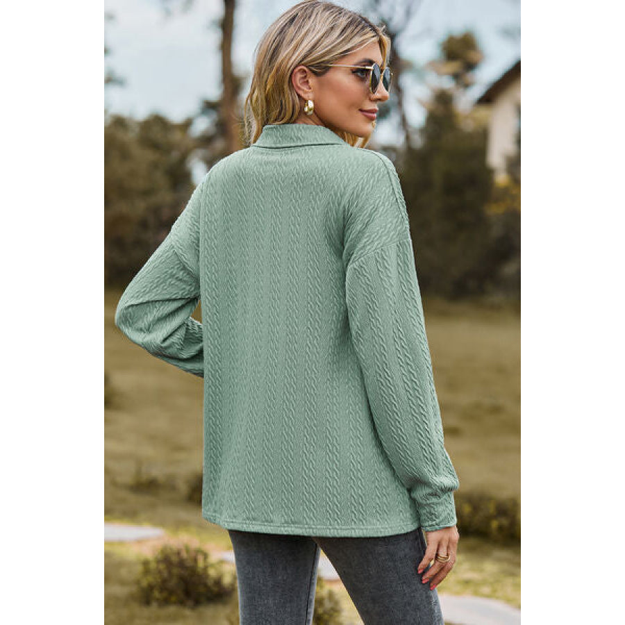 Half Button Dropped Shoulder Blouse Apparel and Accessories