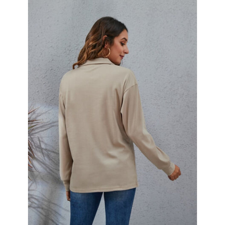 Half Button Dropped Shoulder Blouse Apparel and Accessories