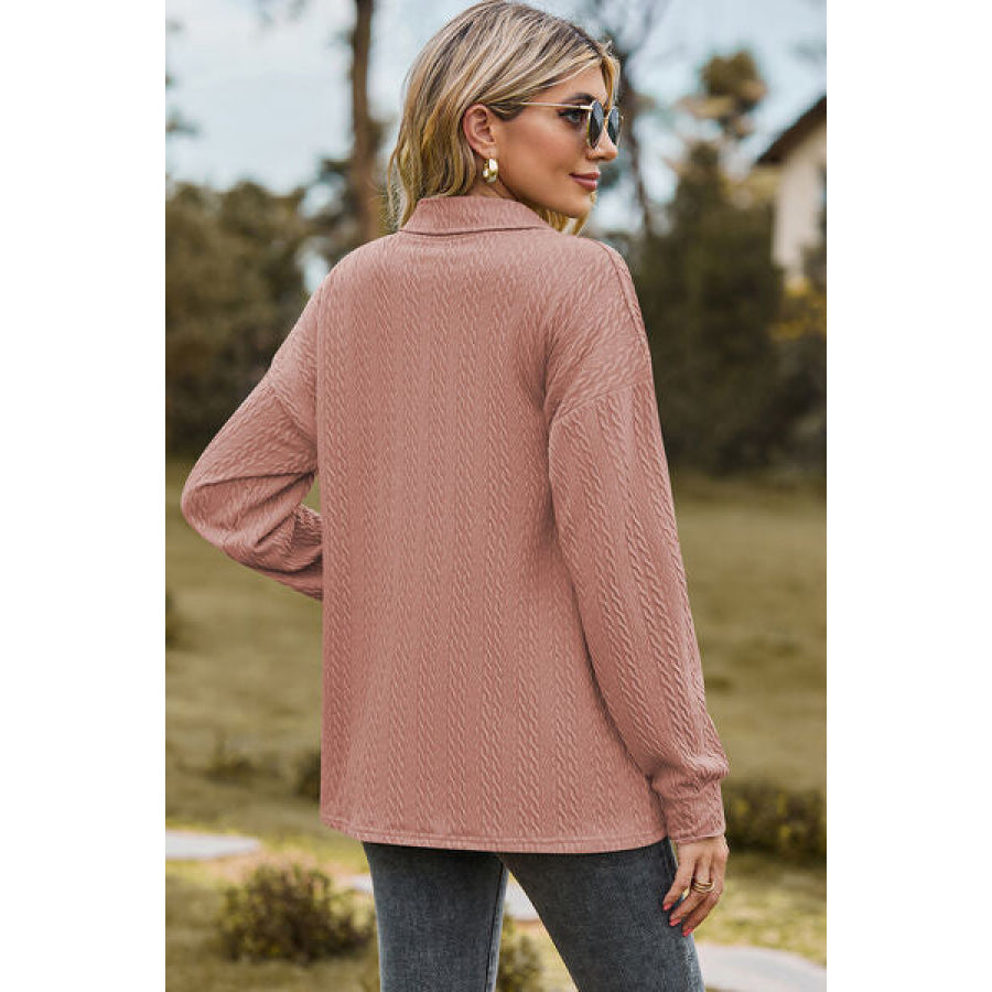 Half Button Dropped Shoulder Blouse Apparel and Accessories