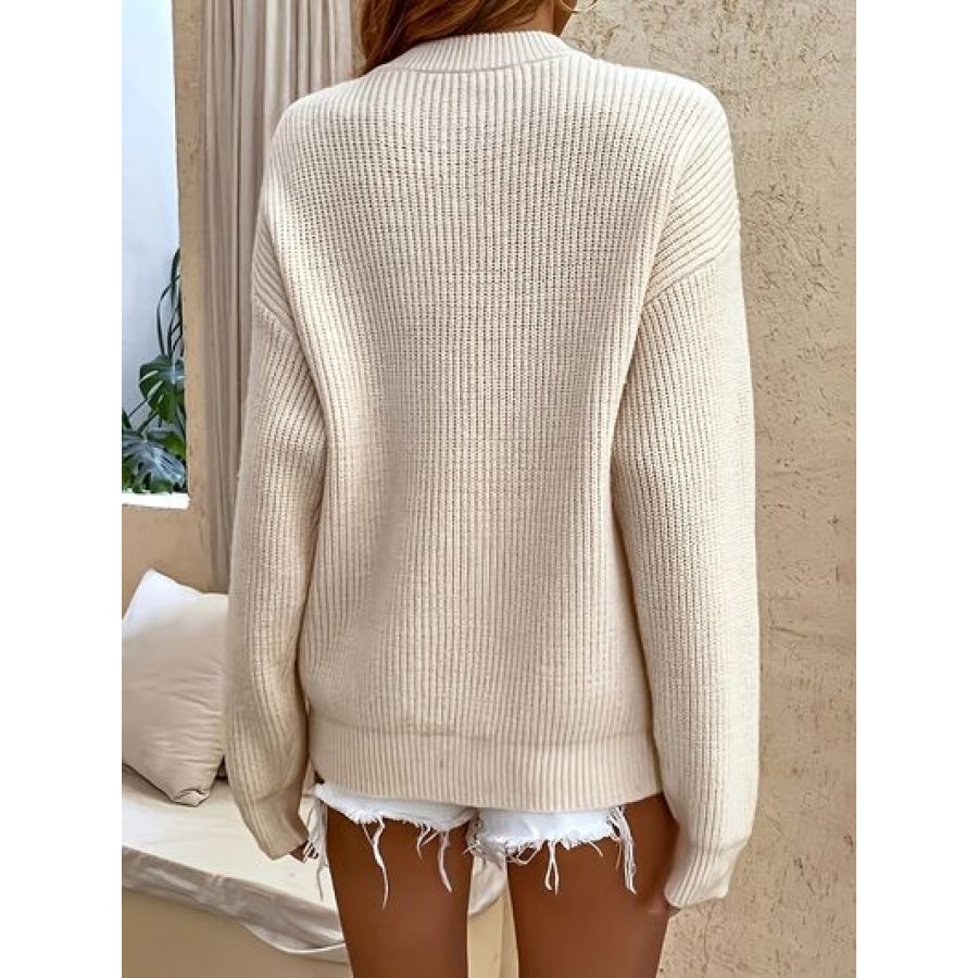 Half Button Dropped Shoulder Sweater Apparel and Accessories