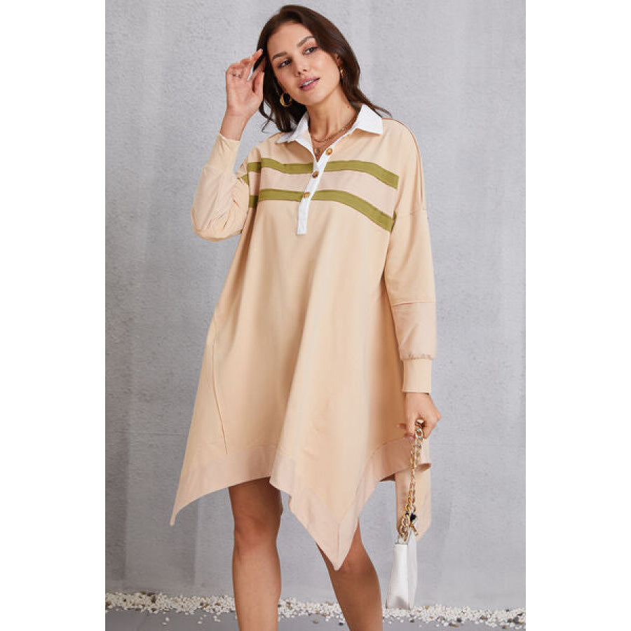 Half Button Handkerchief Hem Dress Apparel and Accessories