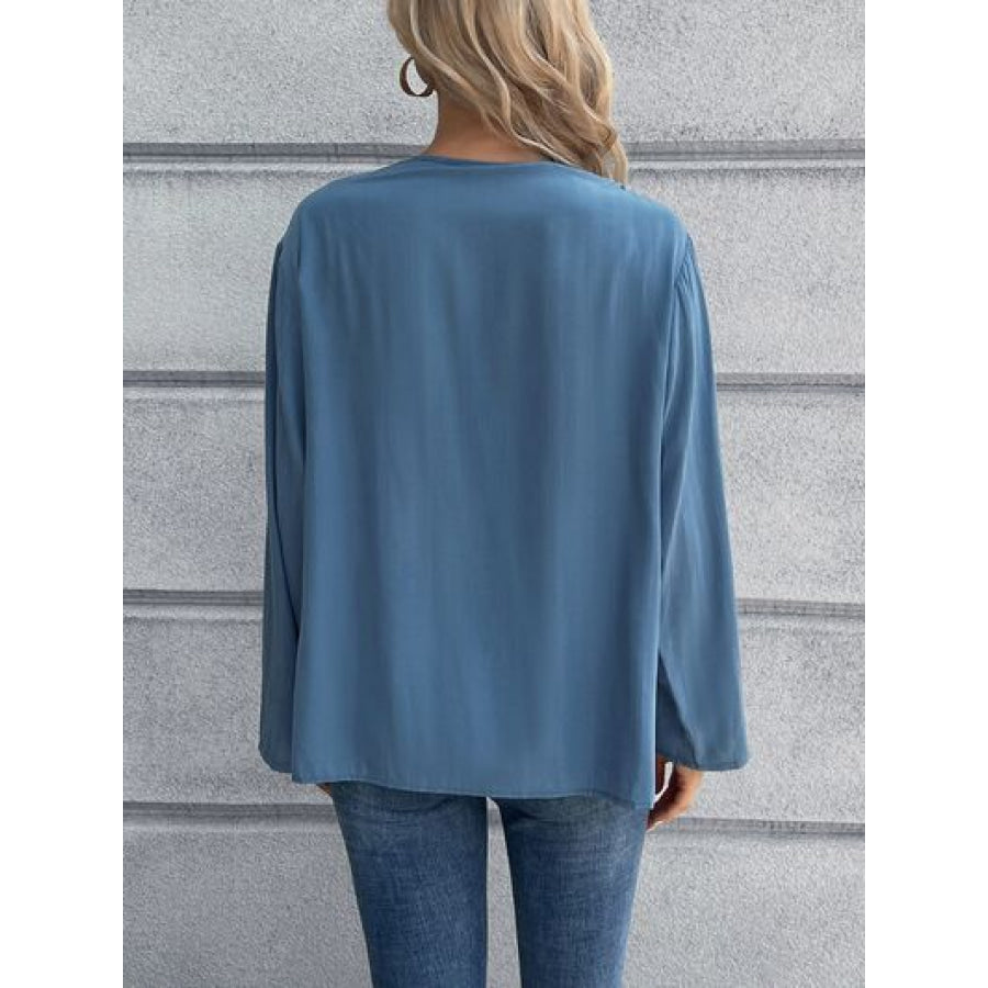 Half Button Long Sleeve Blouse Apparel and Accessories